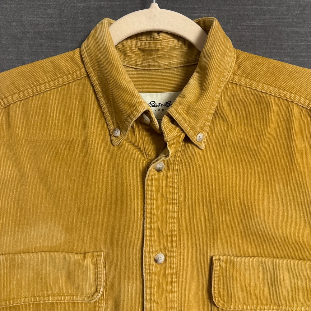 Vintage Eddie Bauer Shirt S Mustard Yellow Corduroy Cotton Overshirt 90s Outdoor